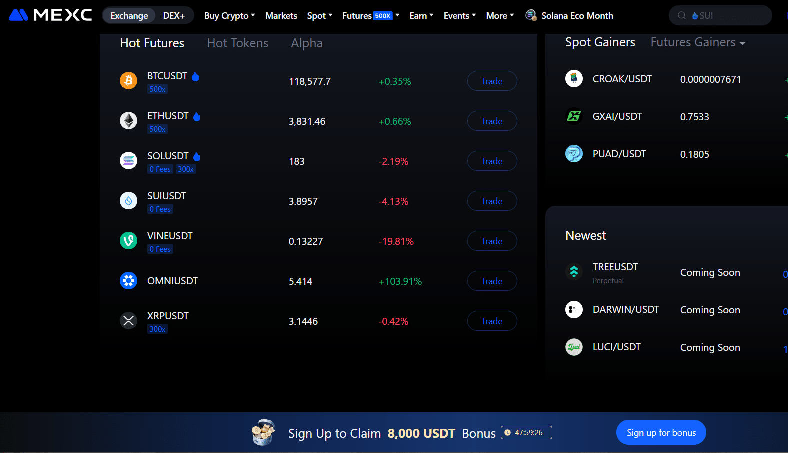 accéder à PUMP/USDT