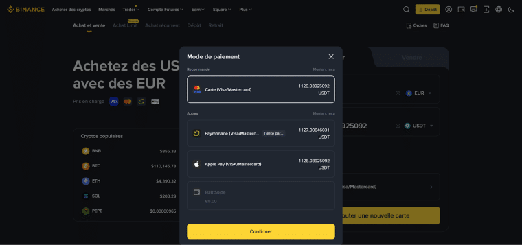 Déposez des fonds sur votre compte Binance