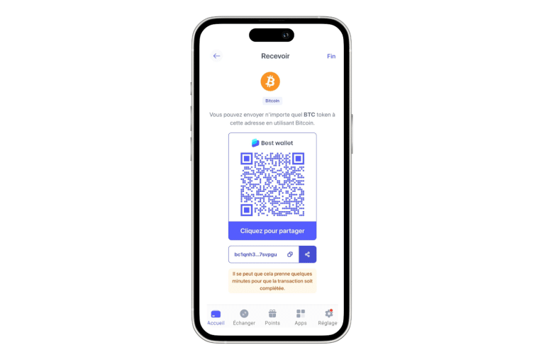 recevoir des BTC : envoyer des BTC