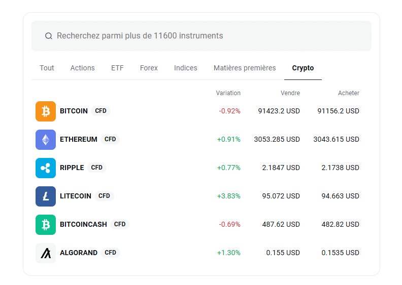 Cryptos sur XTB
