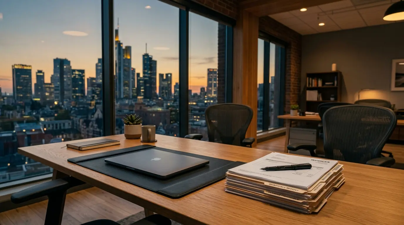 Small business office desk with financial documents during uncertain economic conditions