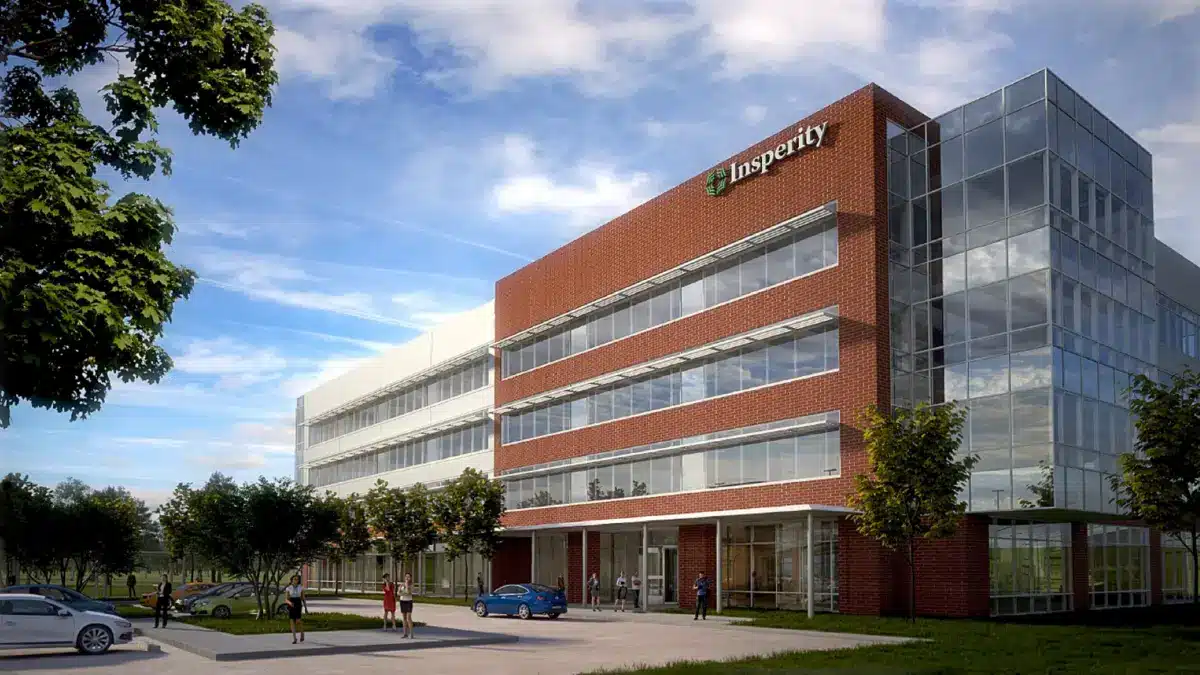 Exterior view of Insperity corporate headquarters building with modern architecture.