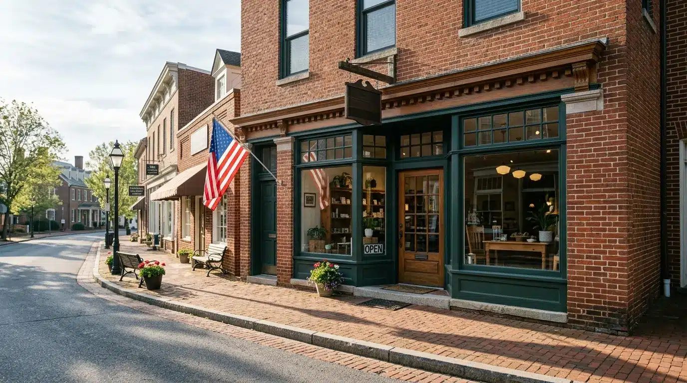 Virginia small business storefront on Main Street representing independent businesses affected by legislation