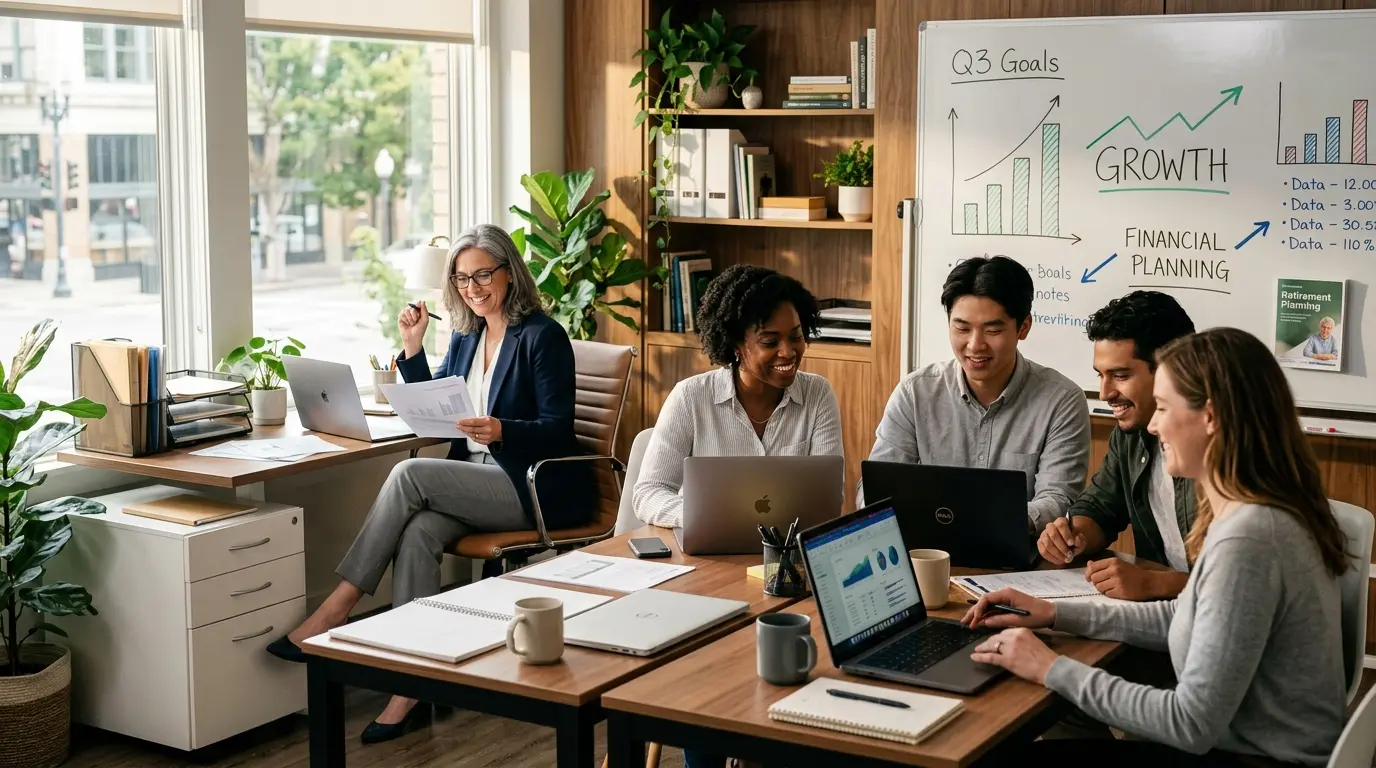 Small business team collaborating in modern micro-business office with natural lighting