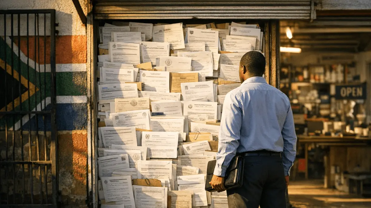 South African entrepreneur facing bureaucratic barriers blocking small business market entry
