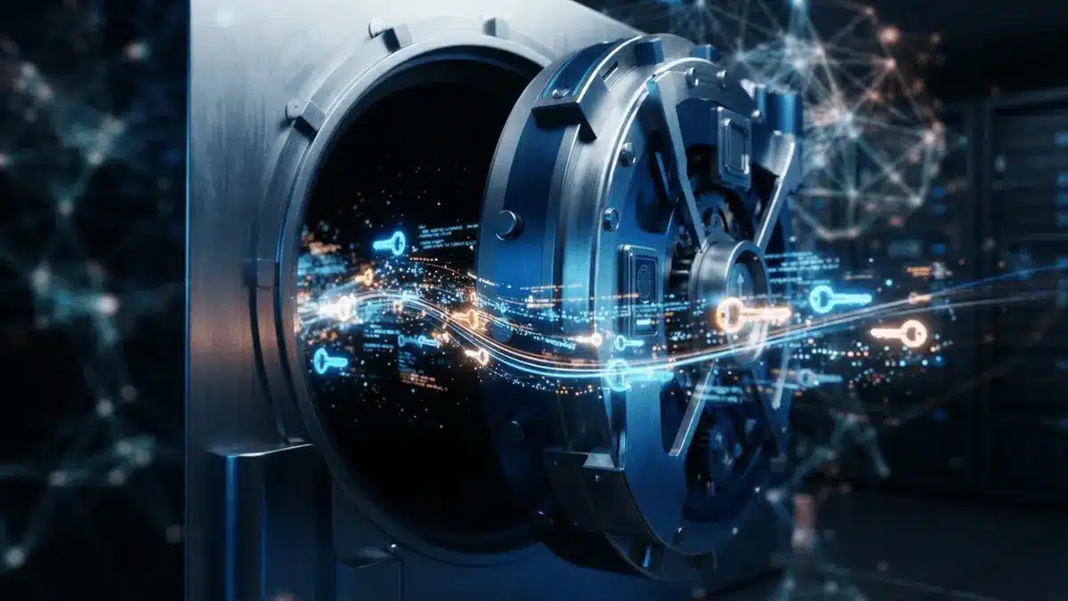 Digital vault with authentication keys and encrypted data streams in secure cybersecurity environment