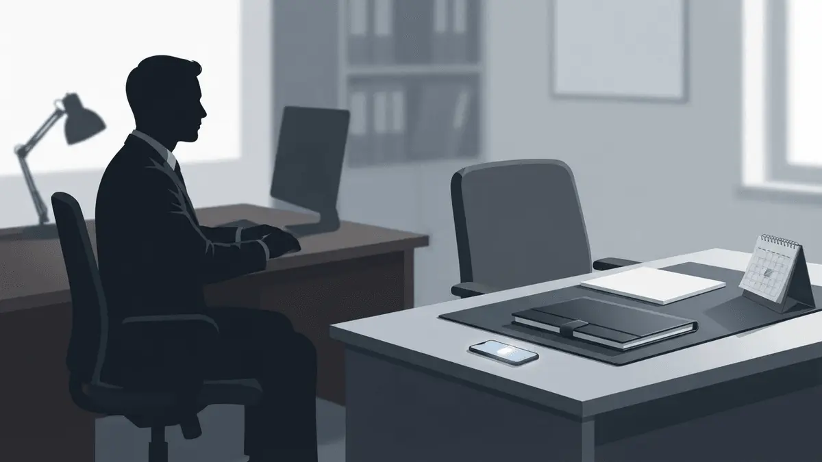 Empty workstation in a small business office after a job offer falls through