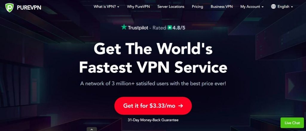 最快VPN服务PureVPN。