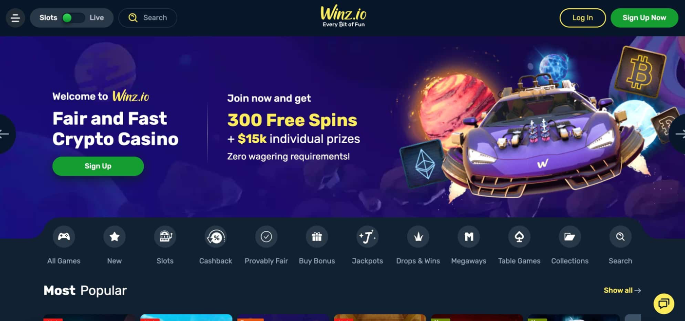 Winz.io – 零下注要求的加密货币赌场